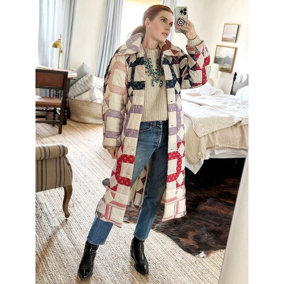 Sea NY Nohr Patchwork Retro Quilt Long Wrap Coat - Picture 16 of 16